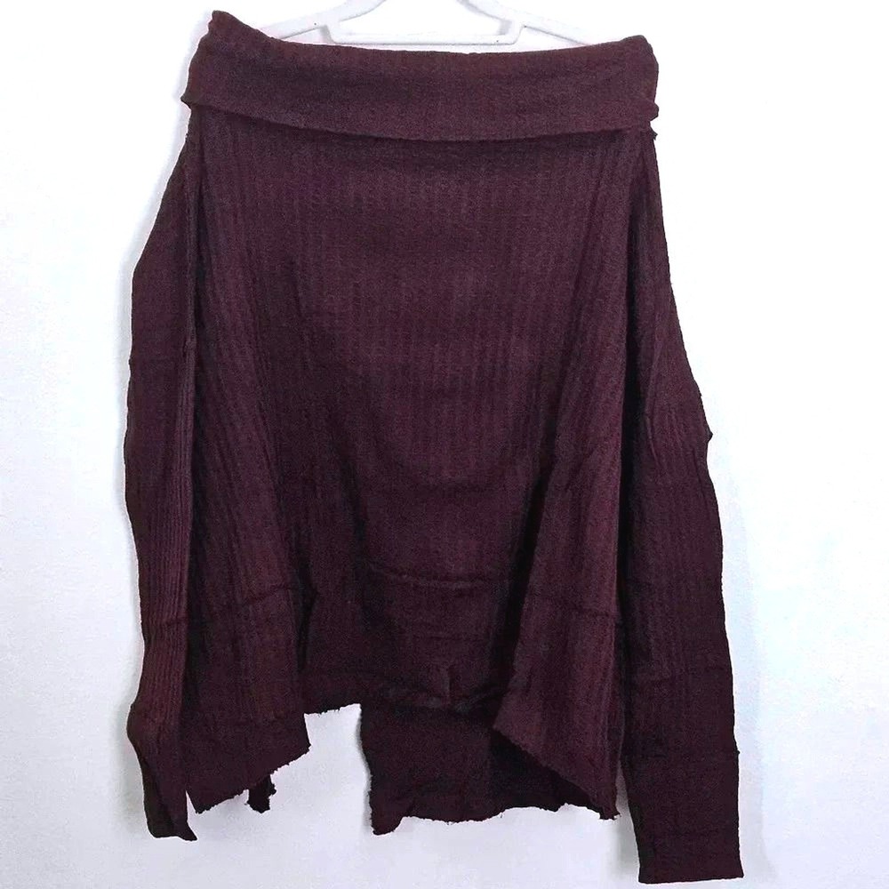 Free People Oversized Off Shoulder Thermal Knit Top Burgundy Size XS‎ NWT
